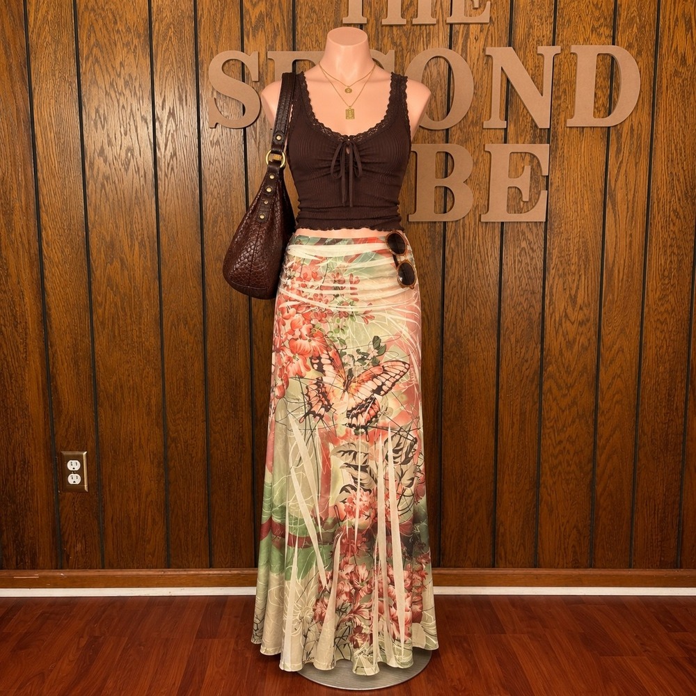 Multicolor Fairycore Butterfly Floral Maxi Skirt Body Central Womens 28 Boho Y2K